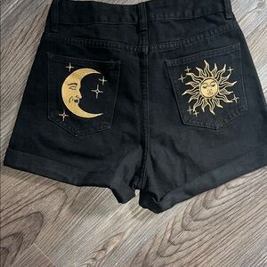 Hot Topic Black and Gold Celestial Jean Shorts